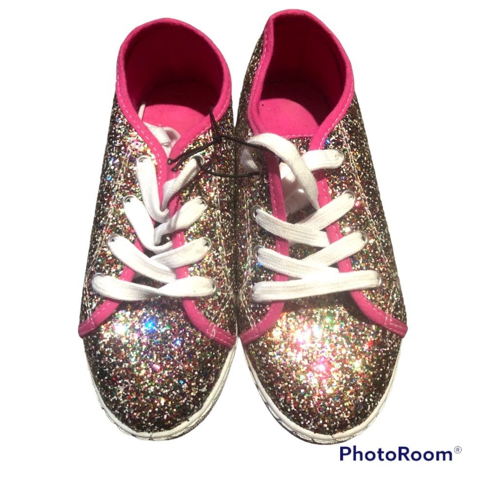 Bobbie Brooks Sz 2 Girls Chunky Glitter Canvas Sneakers NEW NWT